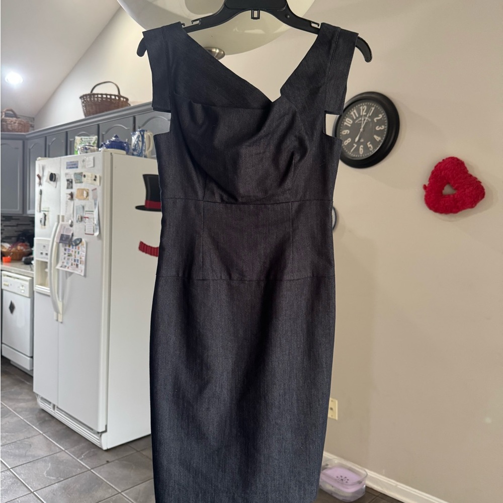 Black Halo Dark Denim Midi Dress